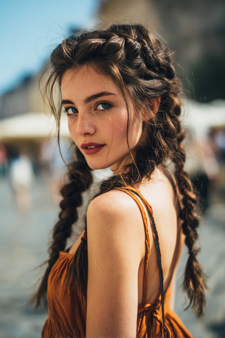 Boho Double Dutch Braids with Face-Framing Tendrils