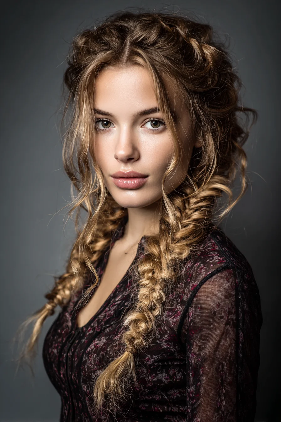 Boho Messy Fishtail Braids with Face‑Framing Waves