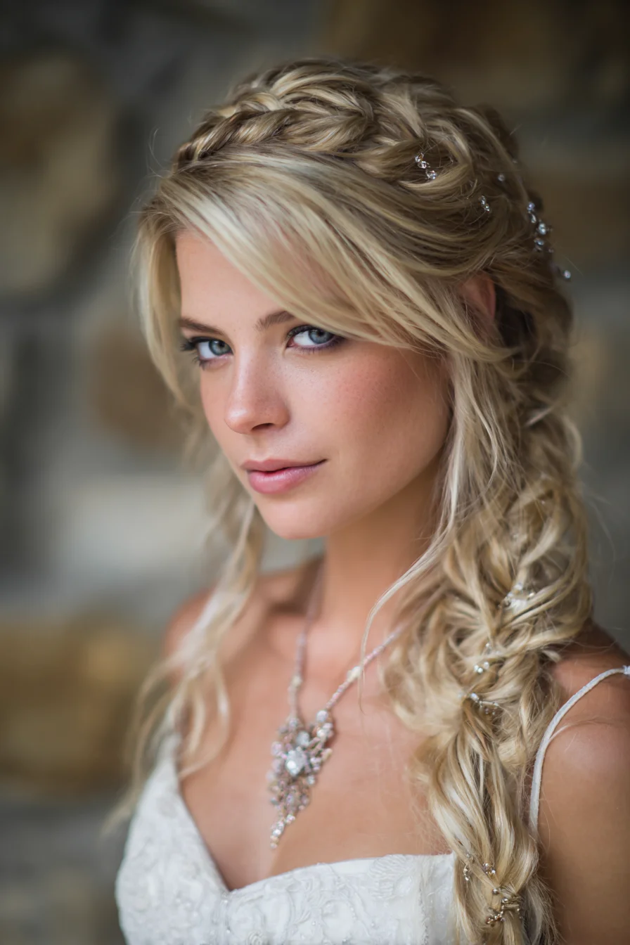 Boho Side Fishtail with Crown Braid — Textured Bridal Braid Style