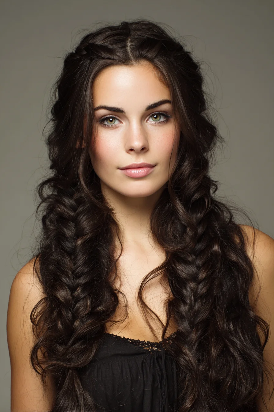 Boho Textured Double Fishtail Braids with Loose Waves