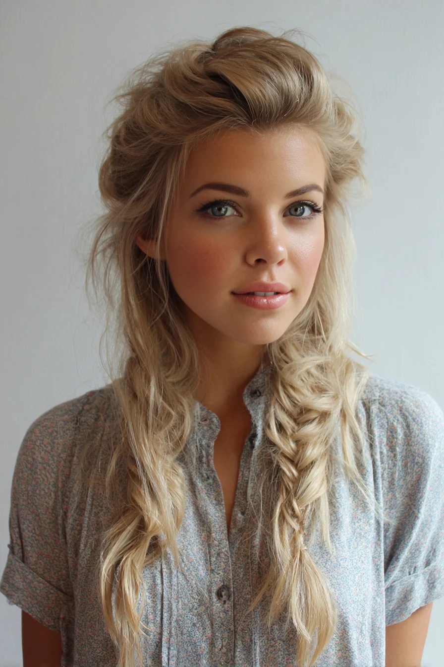 Boho Textured Half-Up with Loose Fishtail Braids
