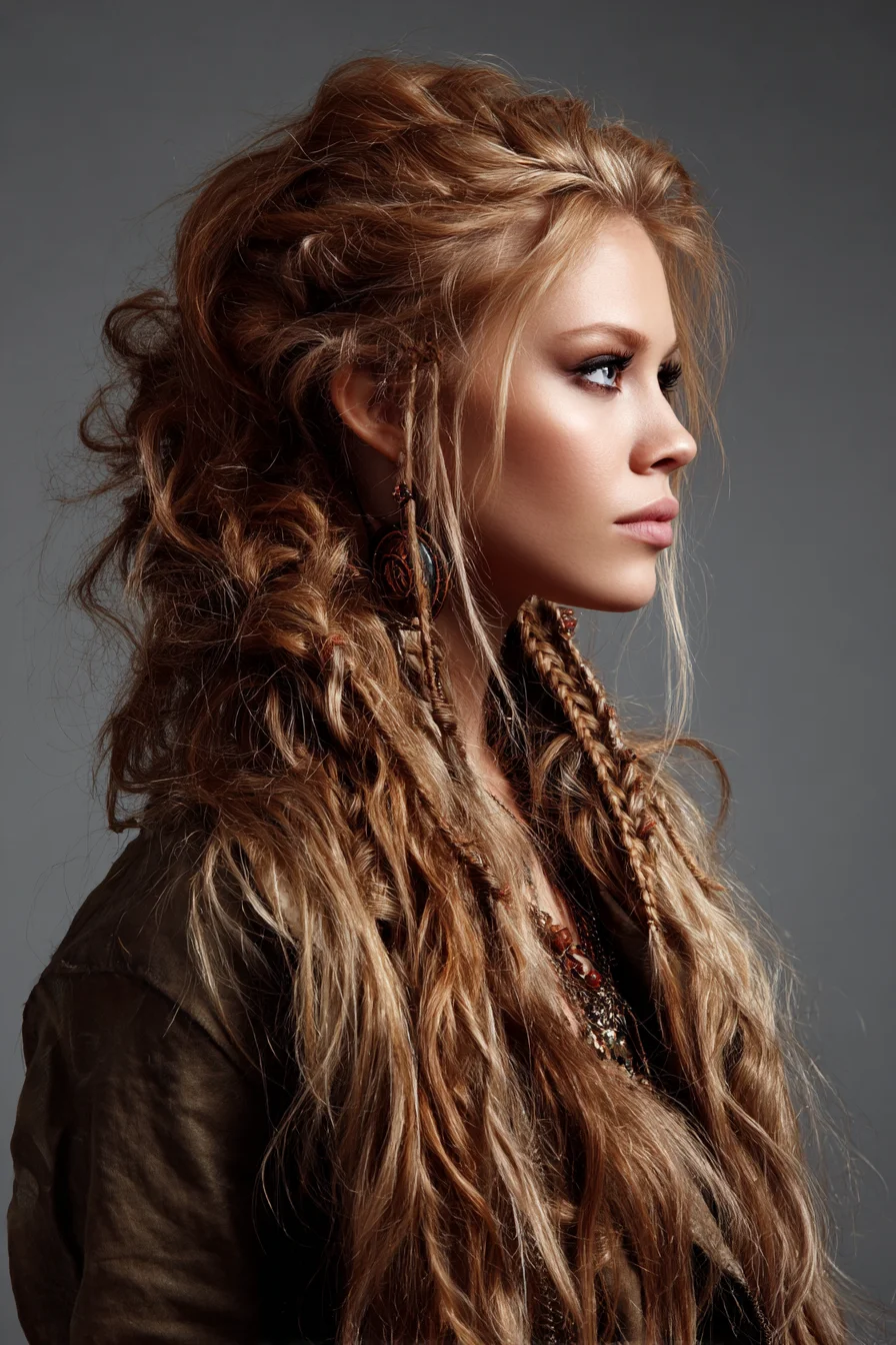 Boho Textured Long Hair with Micro Braids and Voluminous Waves