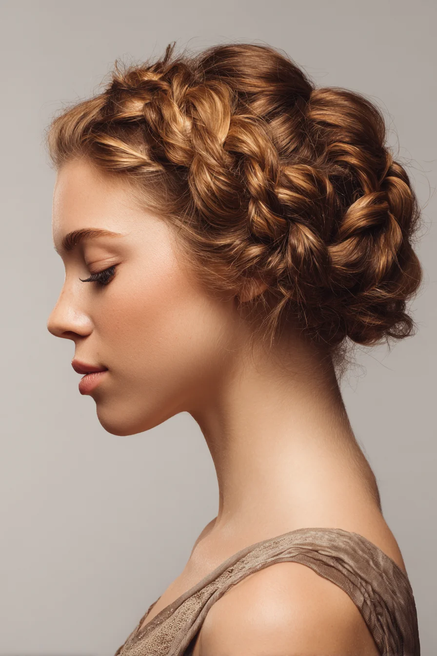 Braided Crown Updo (Loose Dutch/French Braids) for Medium–Thick Hair