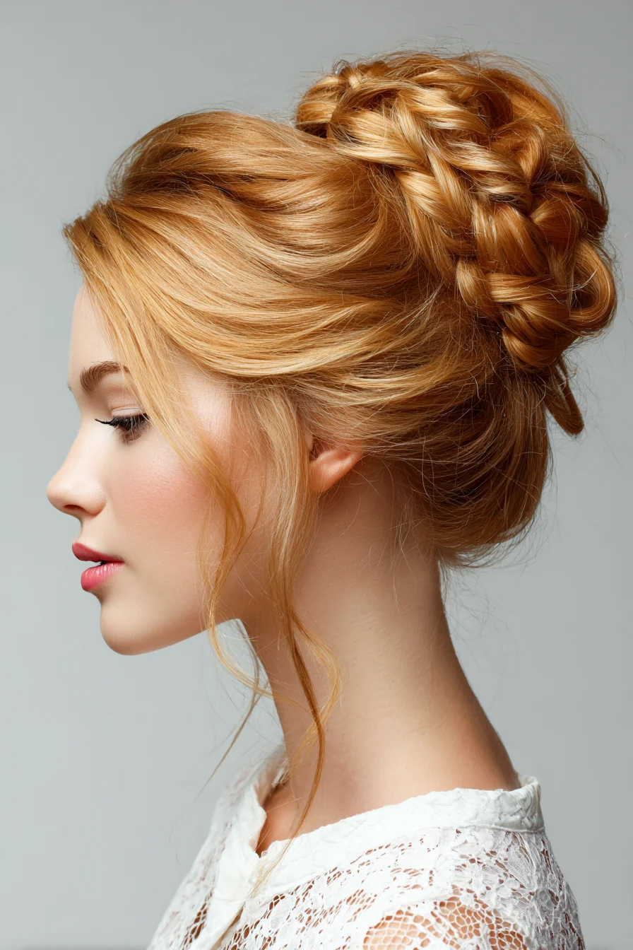 Braided Crown Updo with Soft Face‑Framing Tendrils — Romantic Wedding/Bridal Style