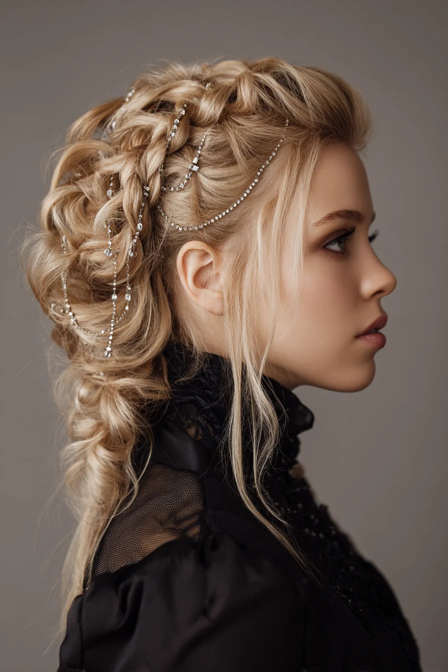 Braided Textured Updo with Crystal Chains — Romantic Boho Bridal Hairstyle