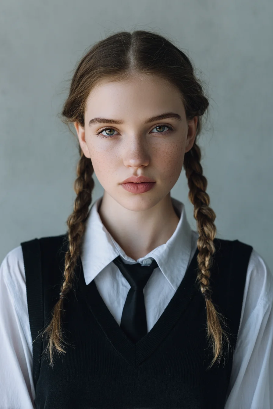 Center-Part Double Braids — Classic Two-Strand Pigtails