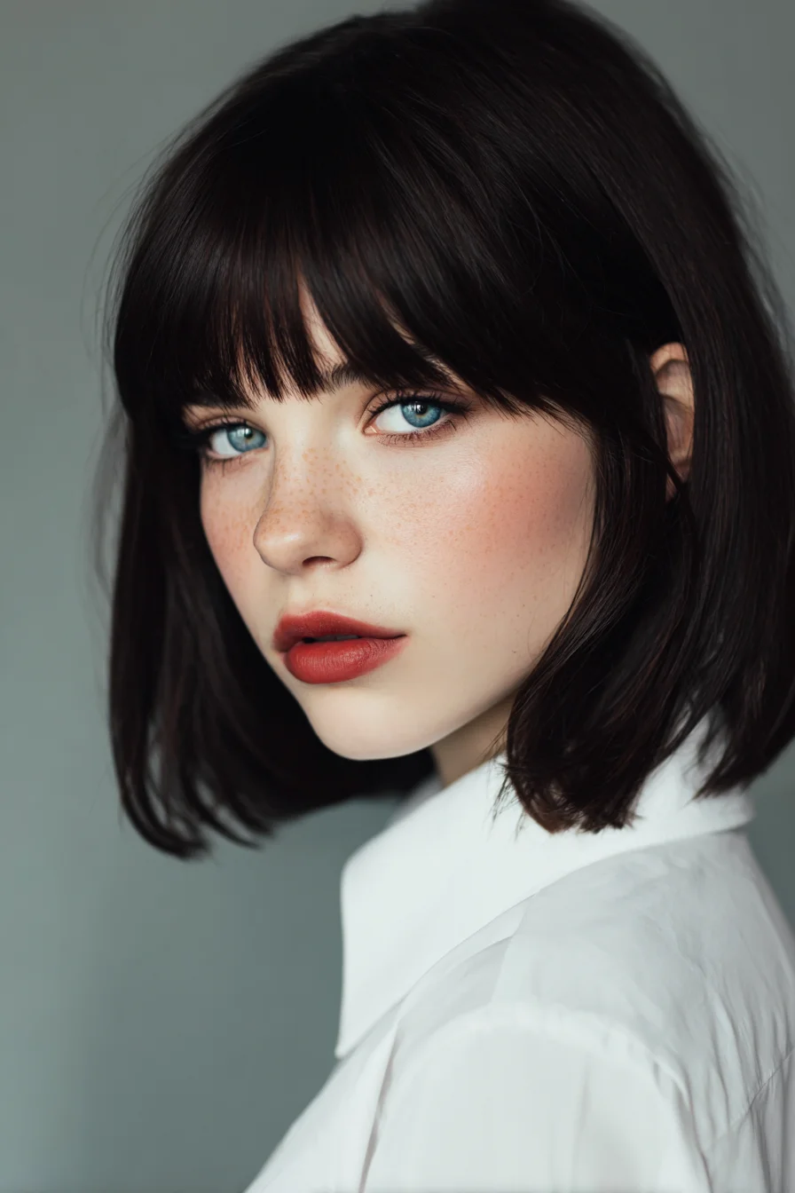 Chin-Length Blunt Bob with Full Fringe