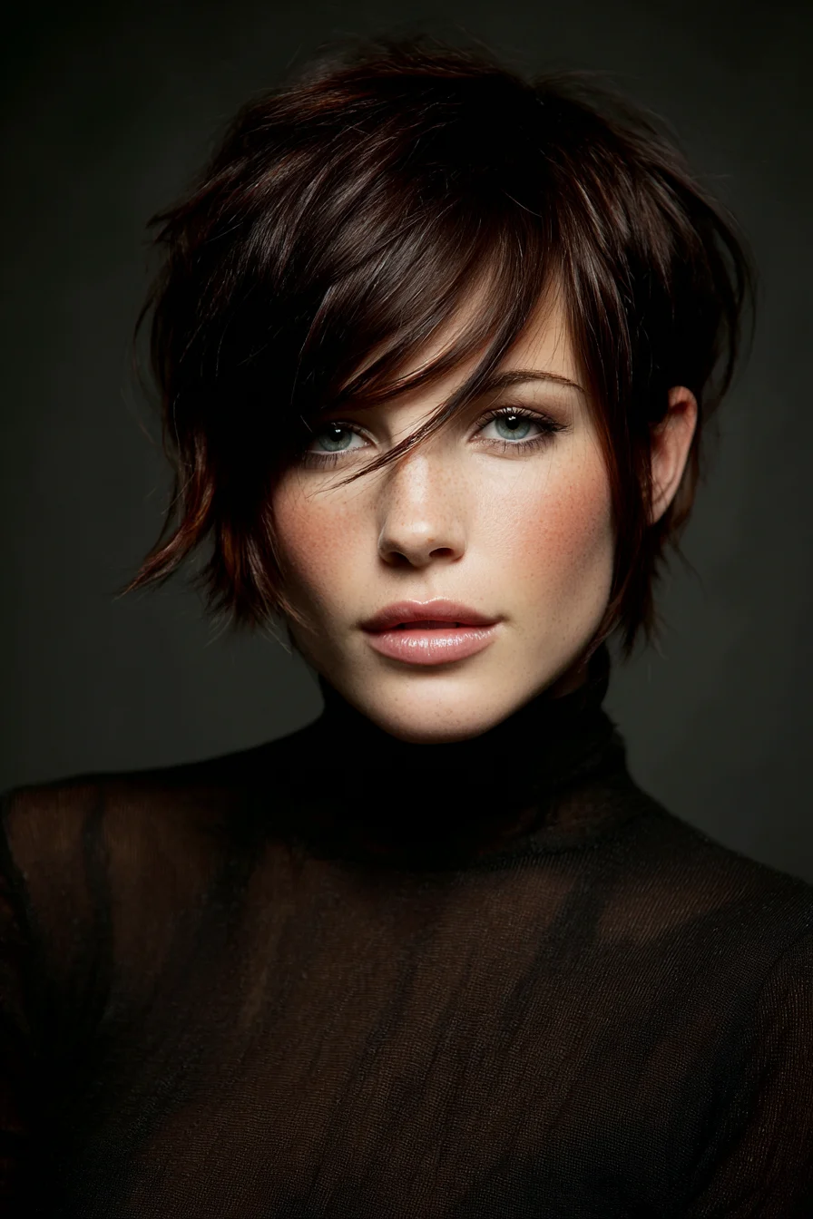 Choppy Textured Pixie-Bob with Side-Swept Fringe