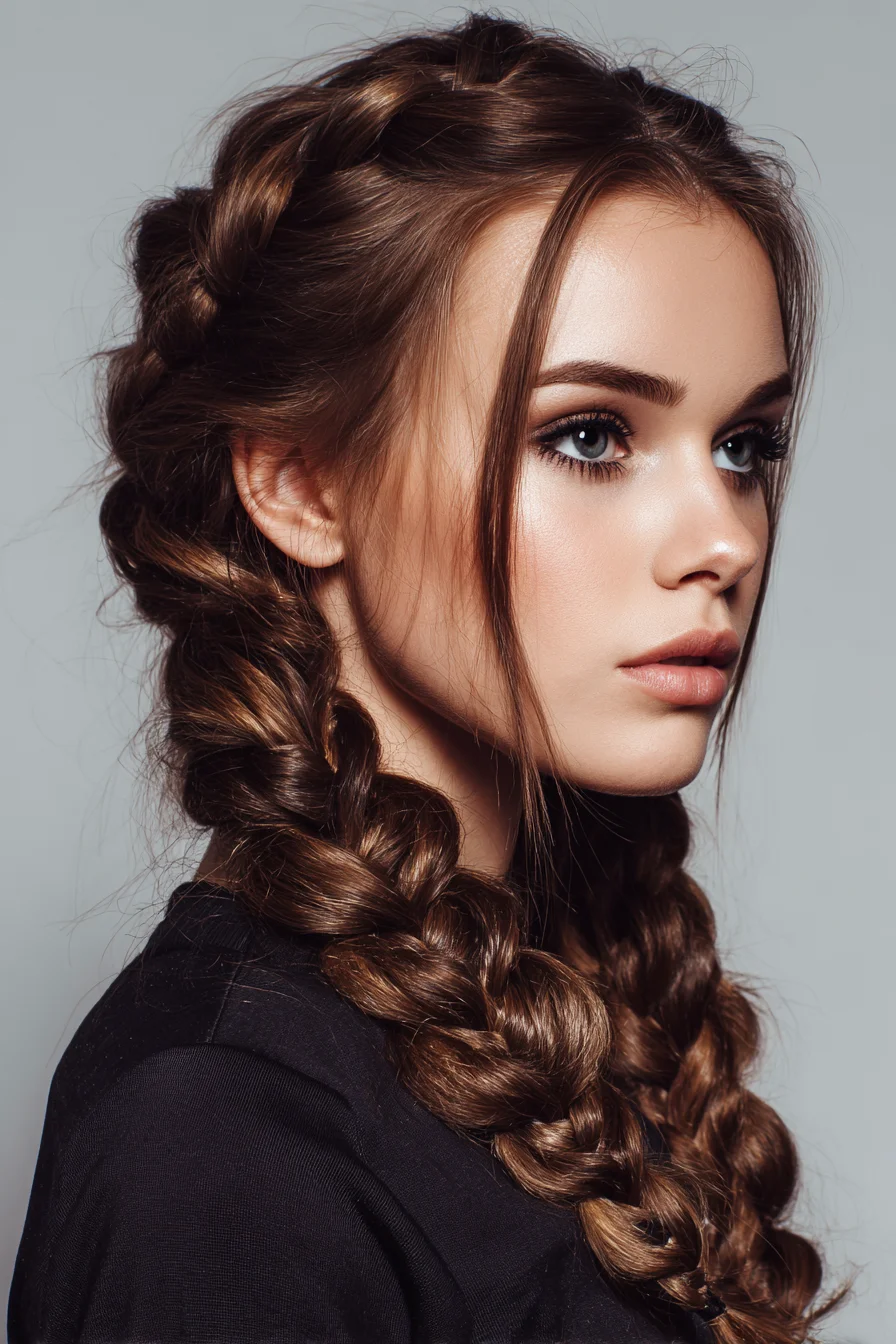 Chunky Double Dutch Braids with Soft Face‑Framing Tendrils