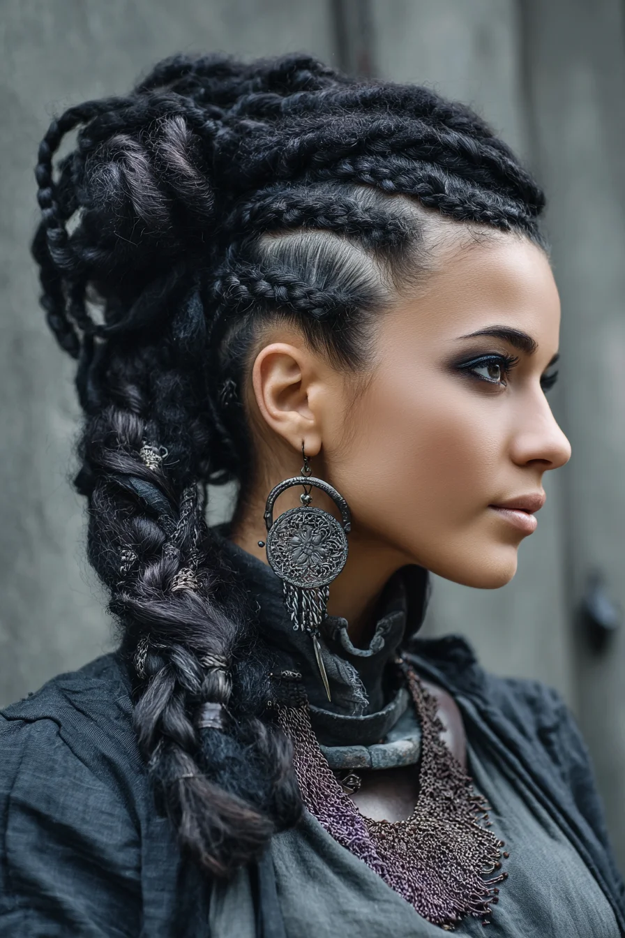 Chunky Rope Braids with Cornrowed Sides and Textured Braided Updo