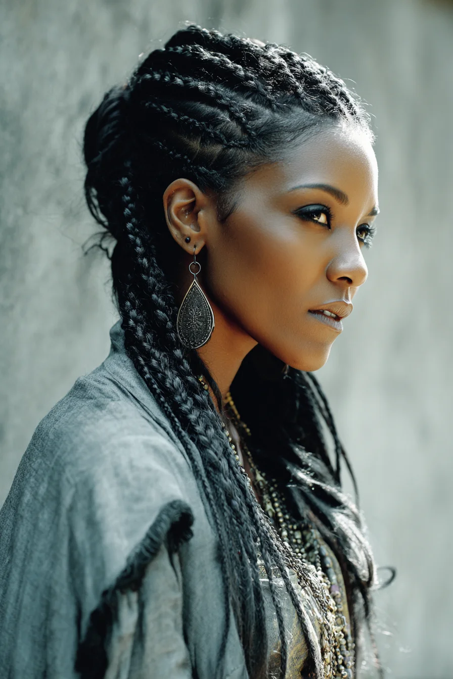 Cornrowed Feed‑In Crown with Long Box Braids — Protective Braided Hairstyle
