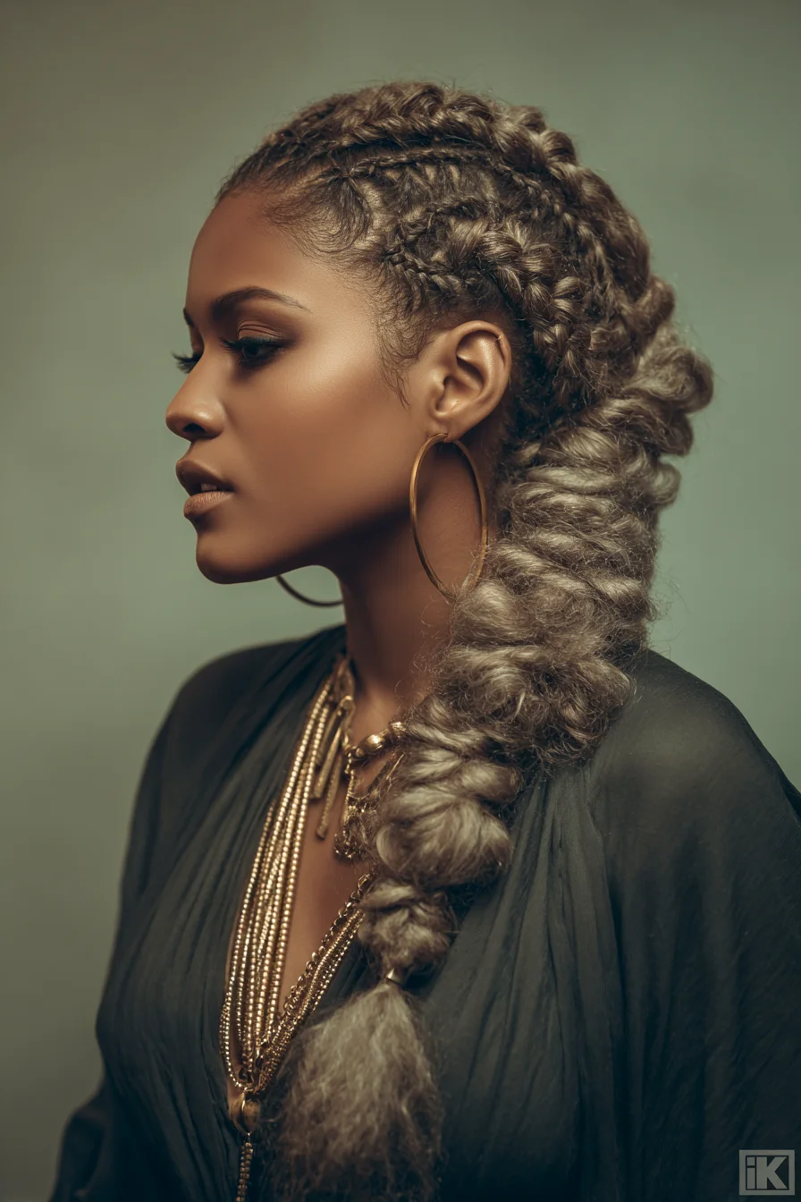 Cornrows Into Chunky Textured Rope Braid — Protective Style for Curly Hair