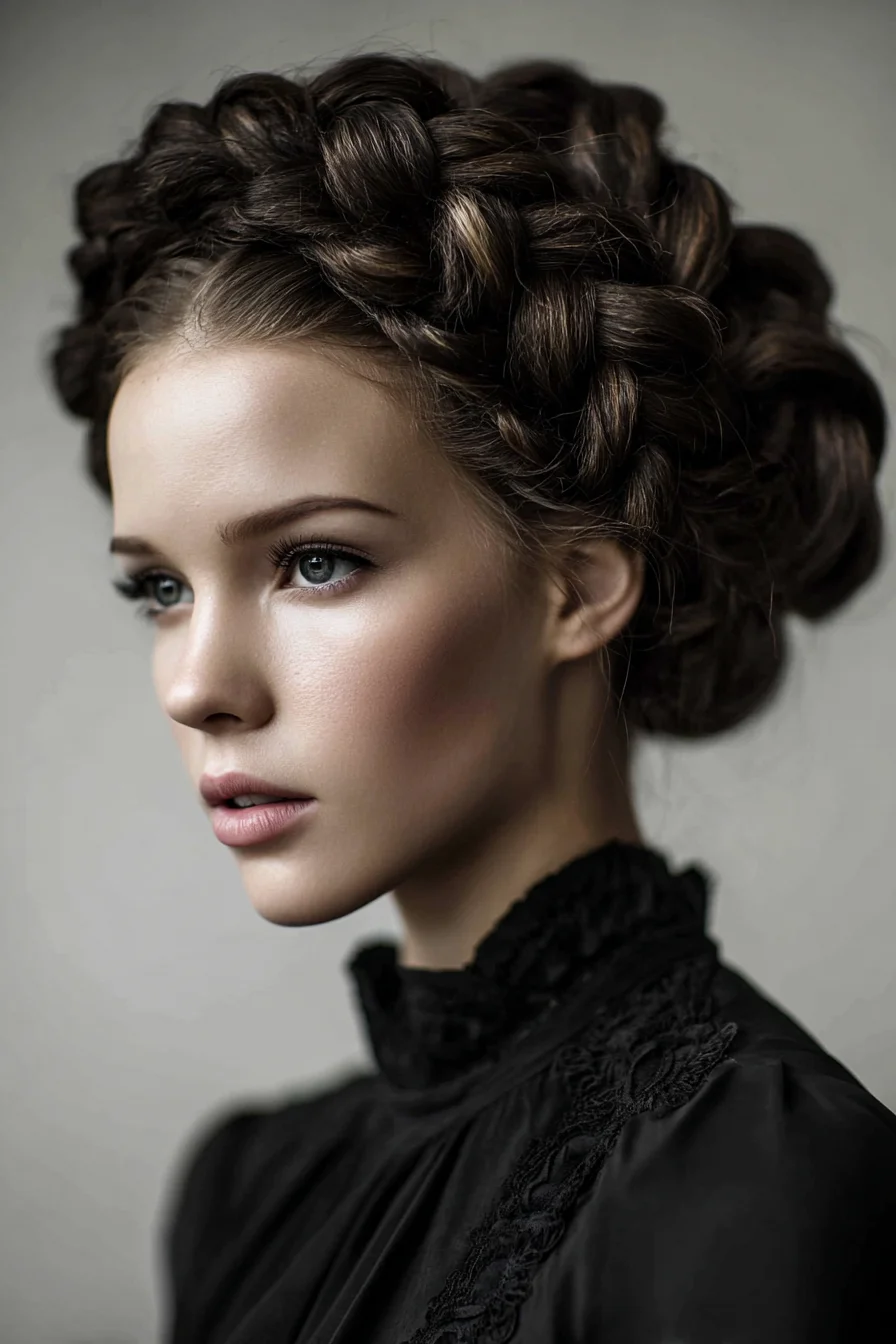 Crown Dutch Braided Updo - Voluminous Halo Braid for Medium to Thick Hair