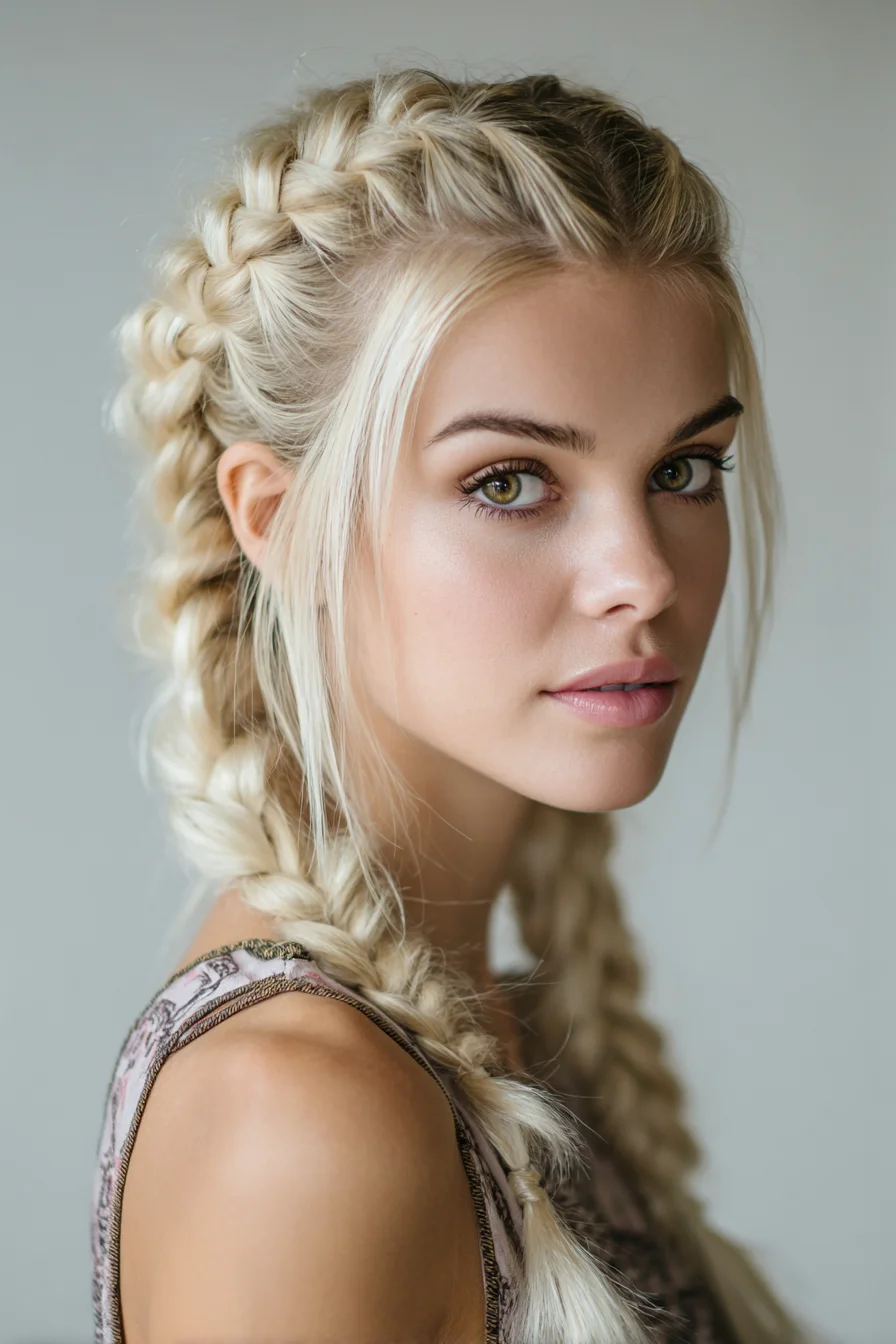 Double Dutch Braids with Soft Face‑Framing Pieces for Medium‑to‑Long Hair