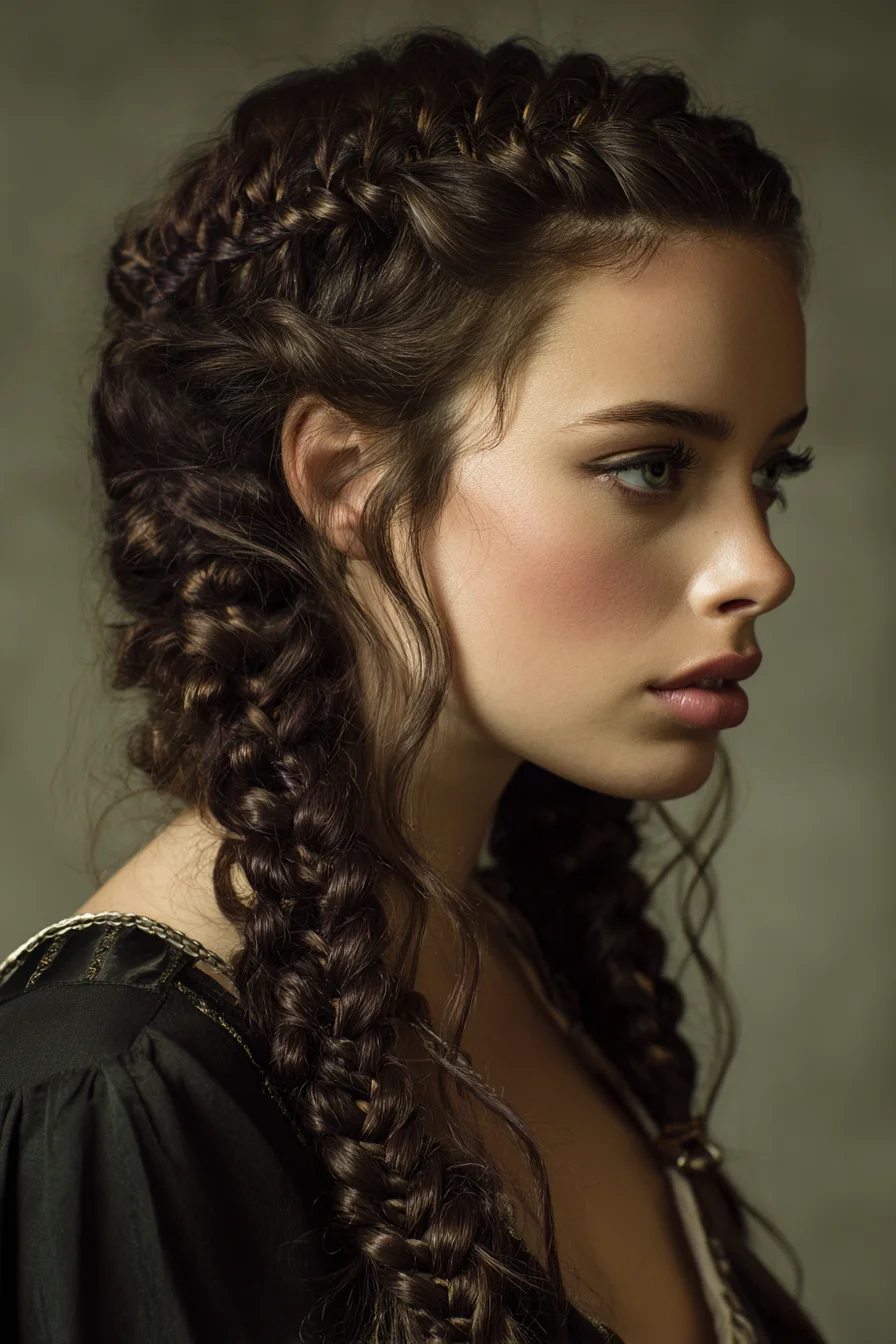 Double Dutch Crown Braids into Chunky Textured Braids with Face‑Framing Tendrils
