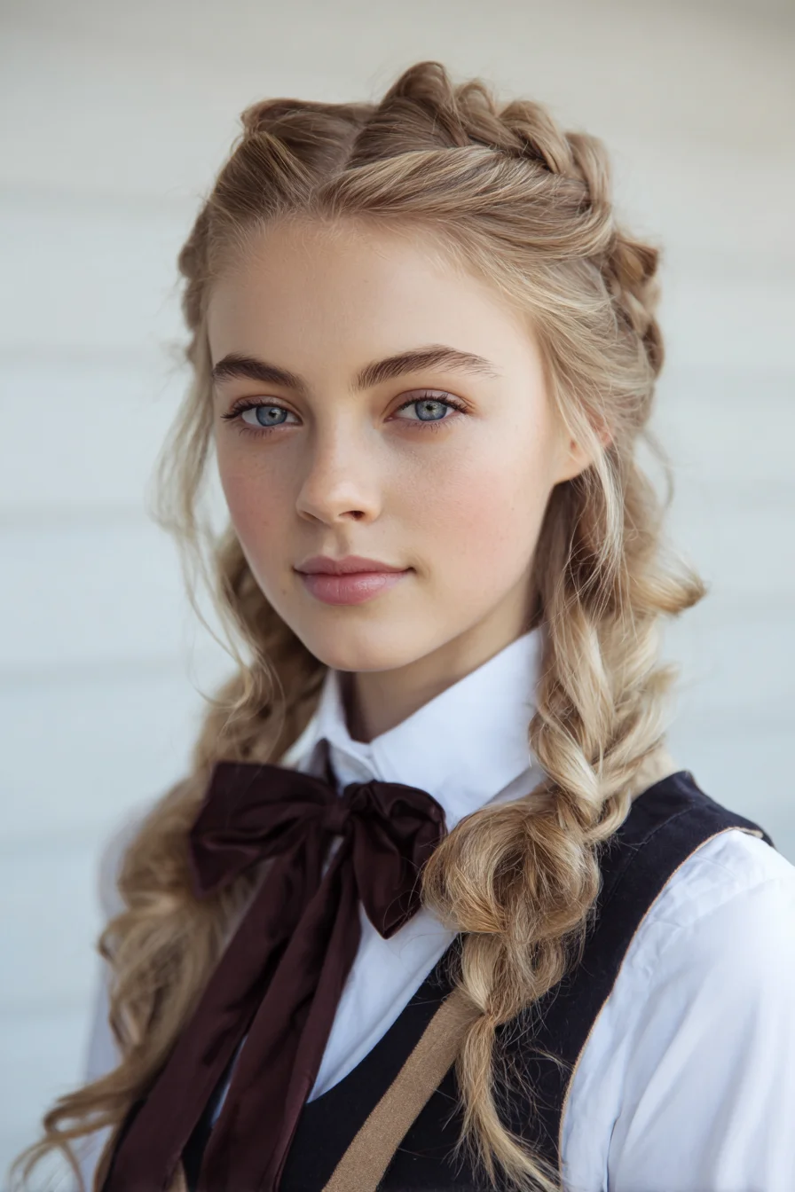 Double Dutch Crown Braids into Soft Pancaked Braided Pigtails