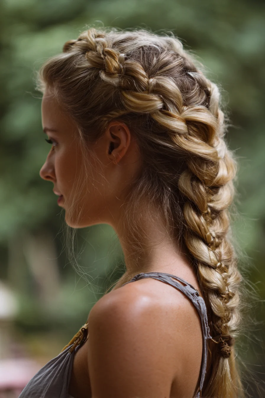 Double Dutch Crown Into Voluminous Pancaked Braid