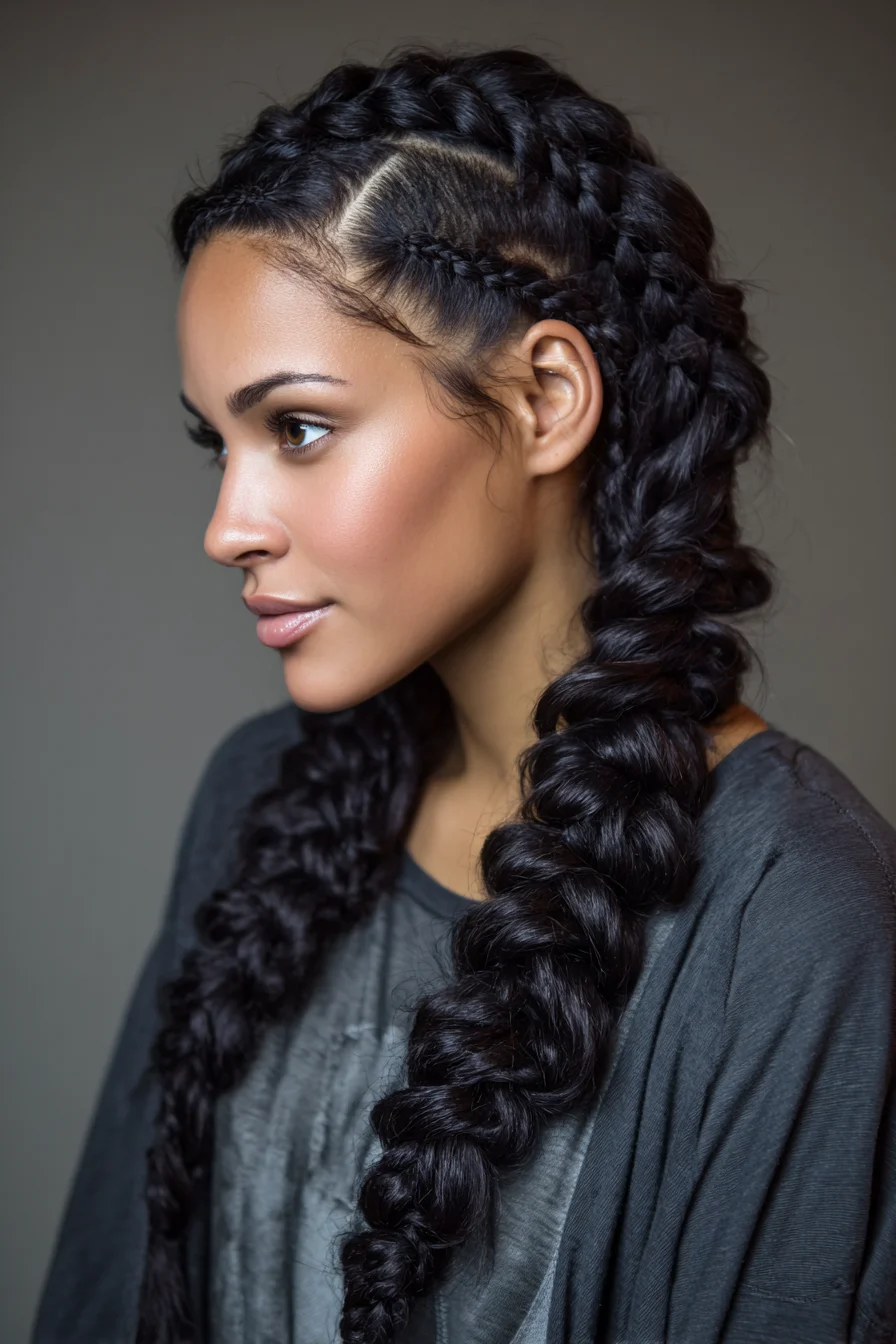 Double Dutch Jumbo Braids with Defined Scalp Parting