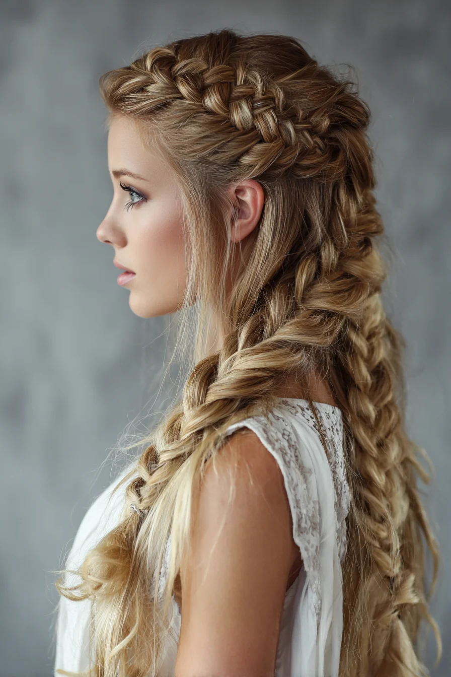 Dutch Crown Into Boho Side Braids — Textured Long-Hair Plait Style