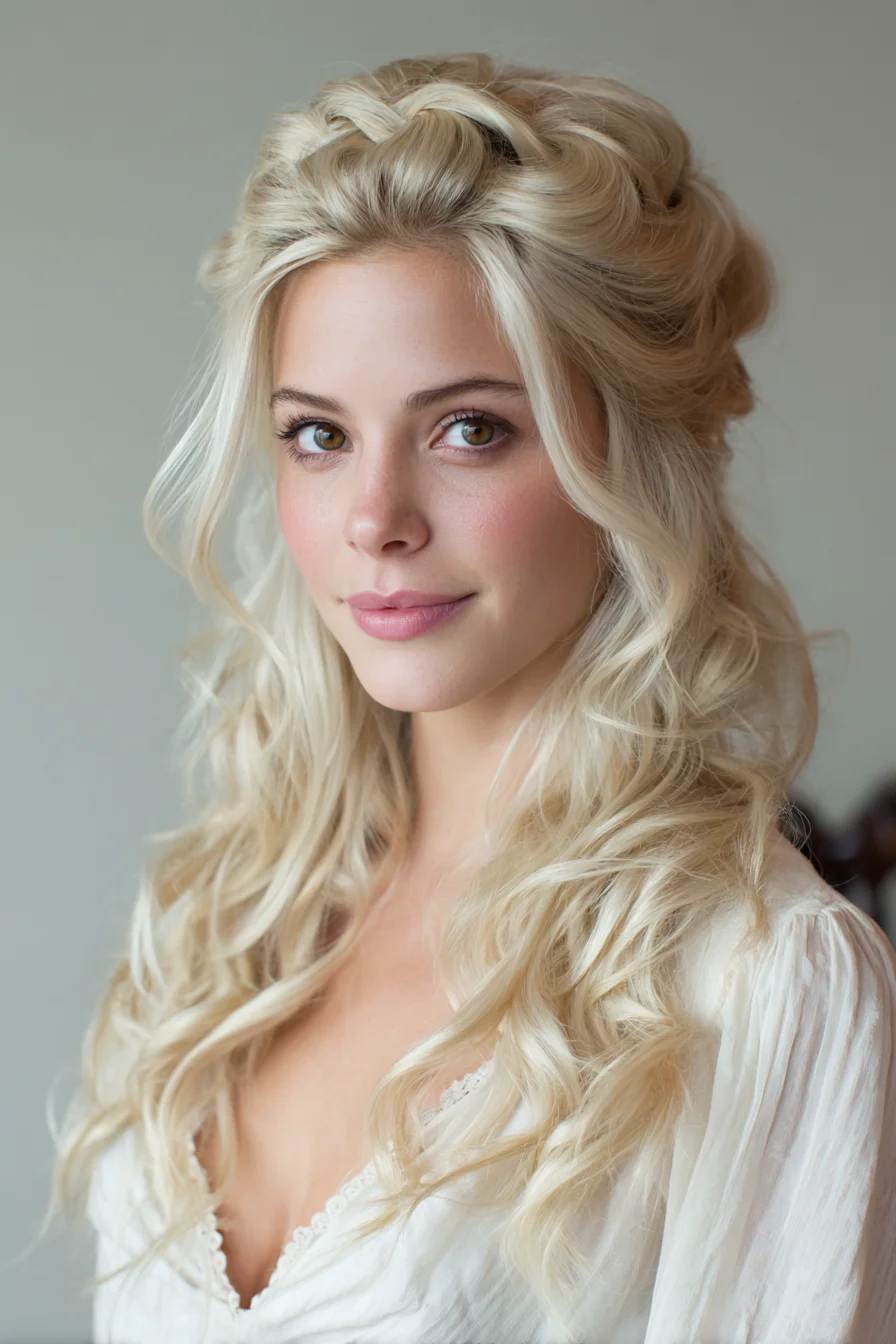 Half-Up Twisted Crown with Loose Waves