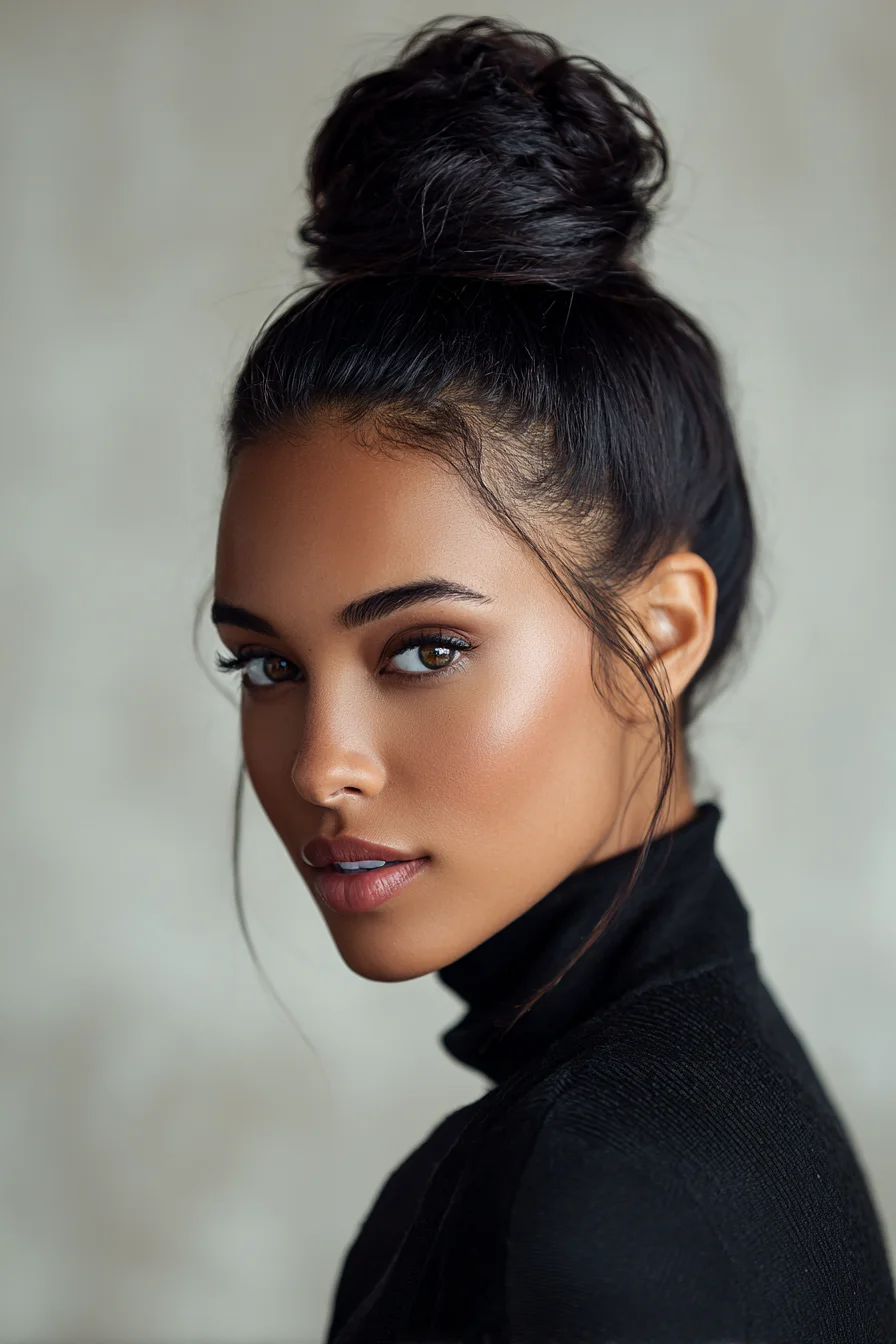 High Textured Top Knot Bun with Face‑Framing Tendrils — For Medium to Thick Hair