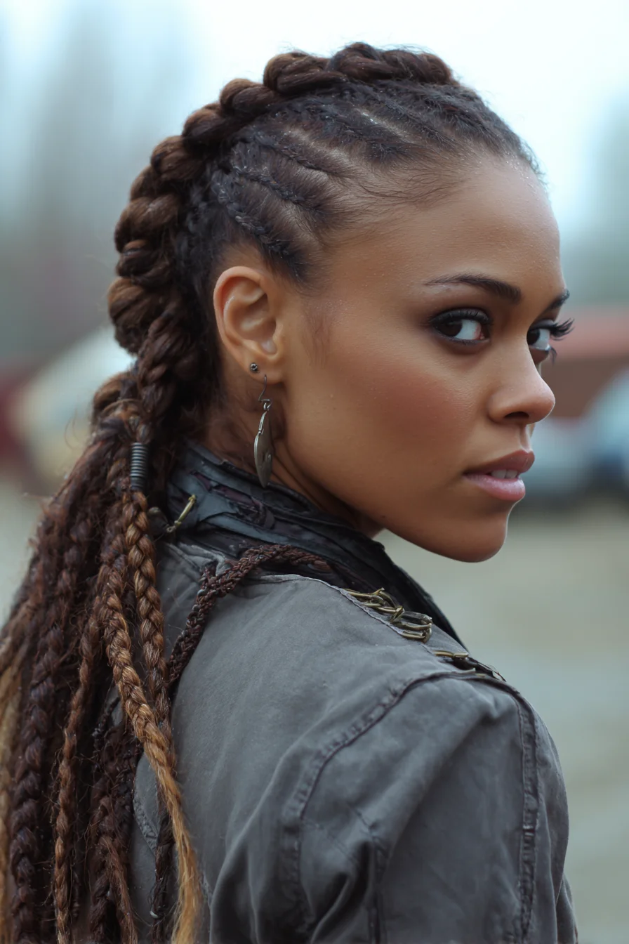 Knotless Cornrows into Long Box Braids Ponytail