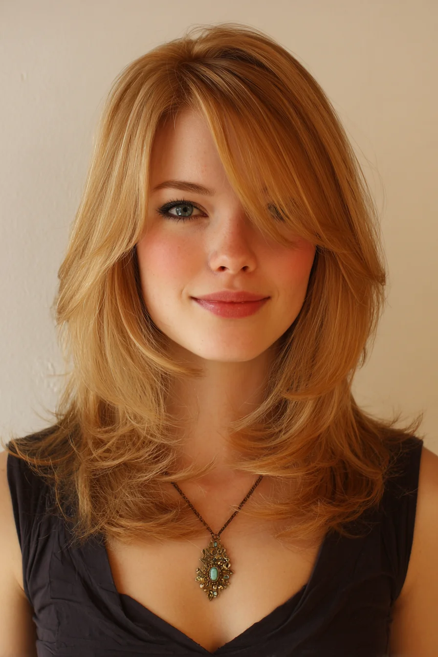 Layered Medium-Length Cut with Face-Framing Curtain Bangs and Feathered Ends