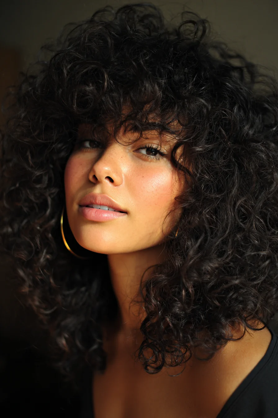 Layered Voluminous Curly Bob with Textured Fringe