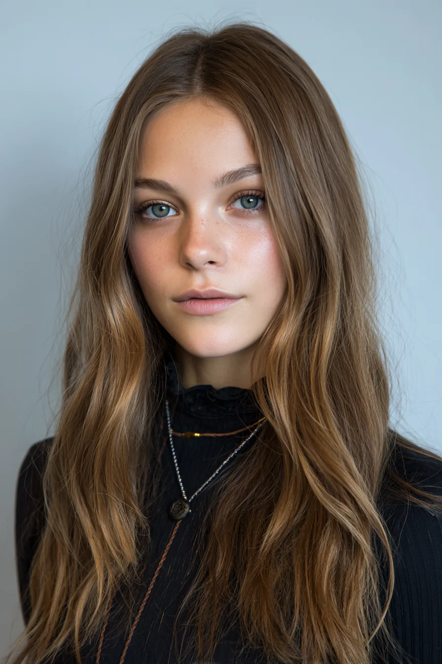 Long Center-Parted Soft Beach Waves with Face-Framing Layers