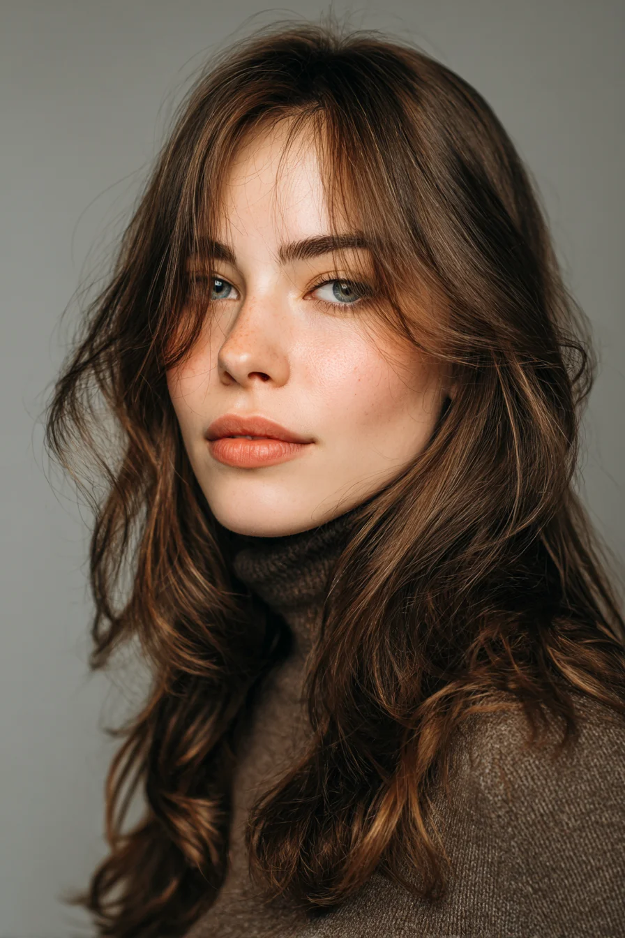 Long Feathered Layers with Curtain Bangs and Soft Face‑Framing Waves