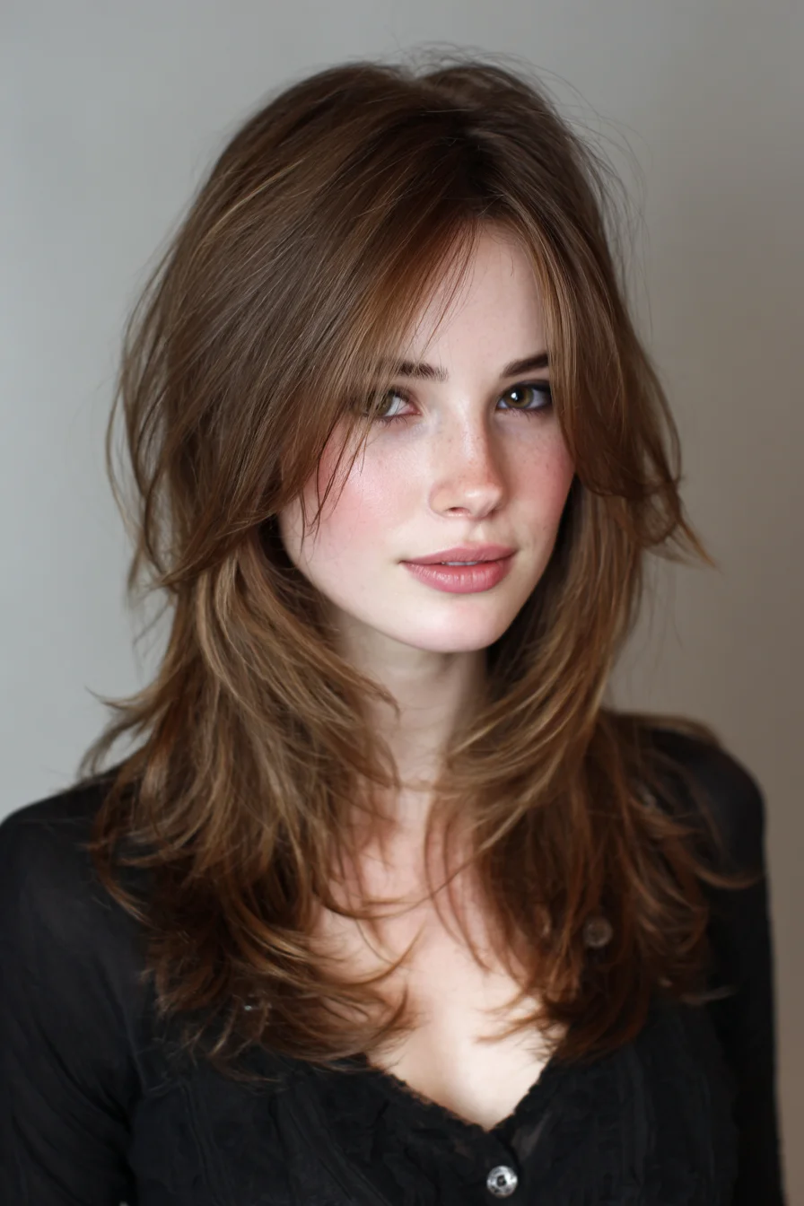 Long Feathered Layers with Curtain Fringe — Soft Face‑Framing Cut