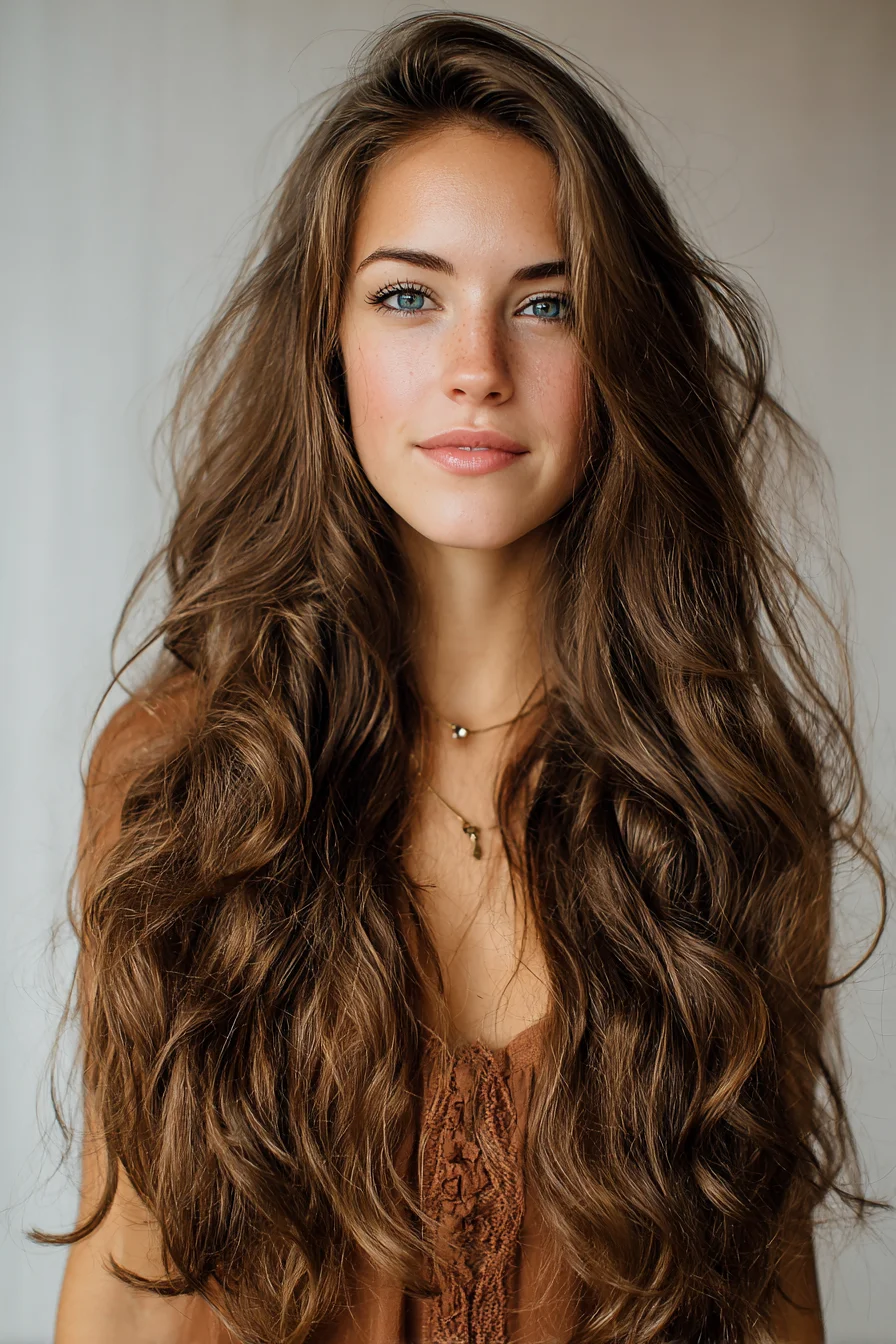 Long Layered Beach Waves — Voluminous Textured Brown Hair