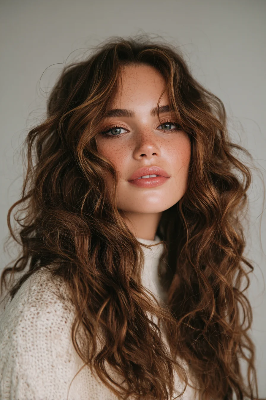 Long Layered Beach Waves with Face‑Framing Curtain Bangs
