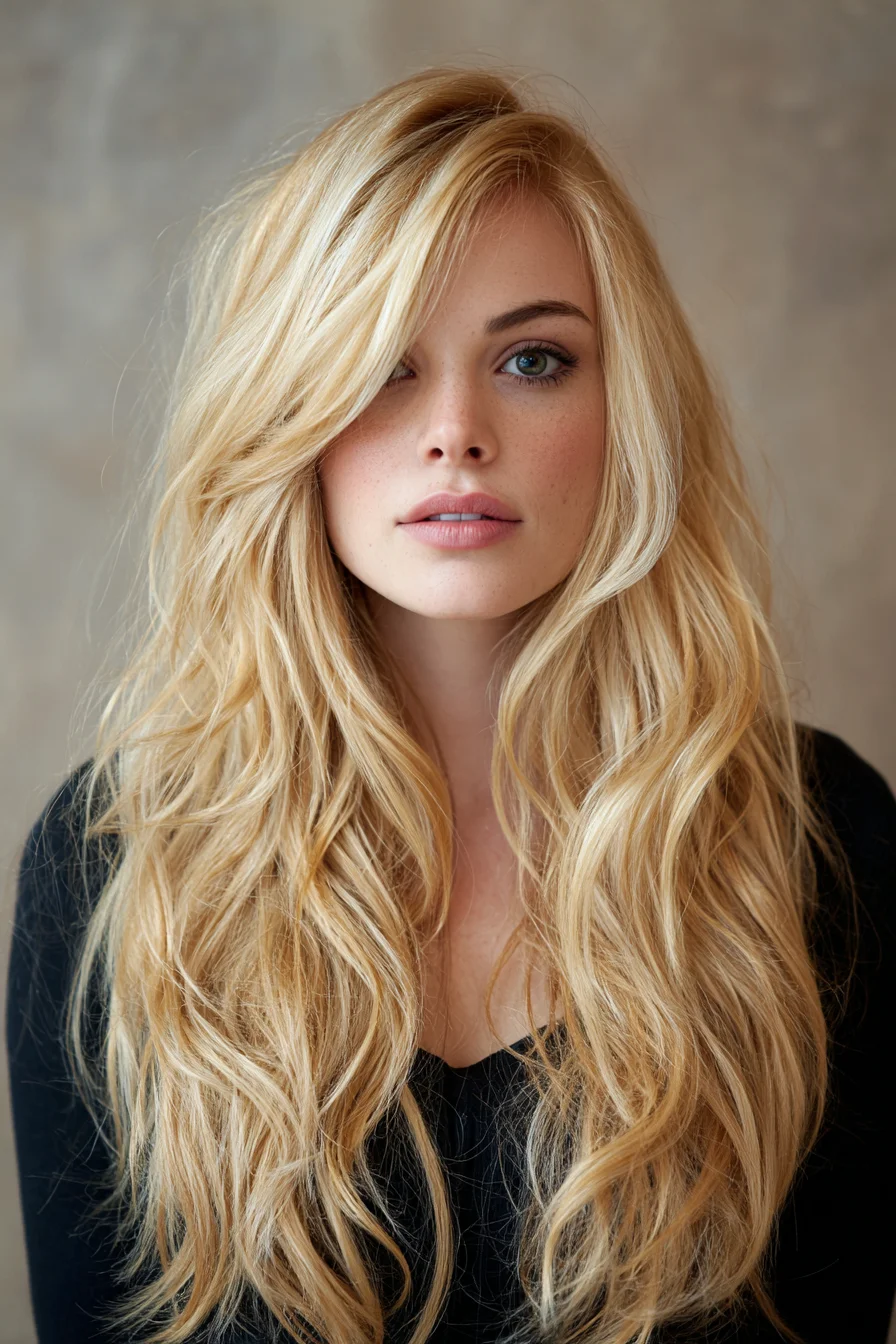Long Layered Beach Waves with Side-Swept Fringe
