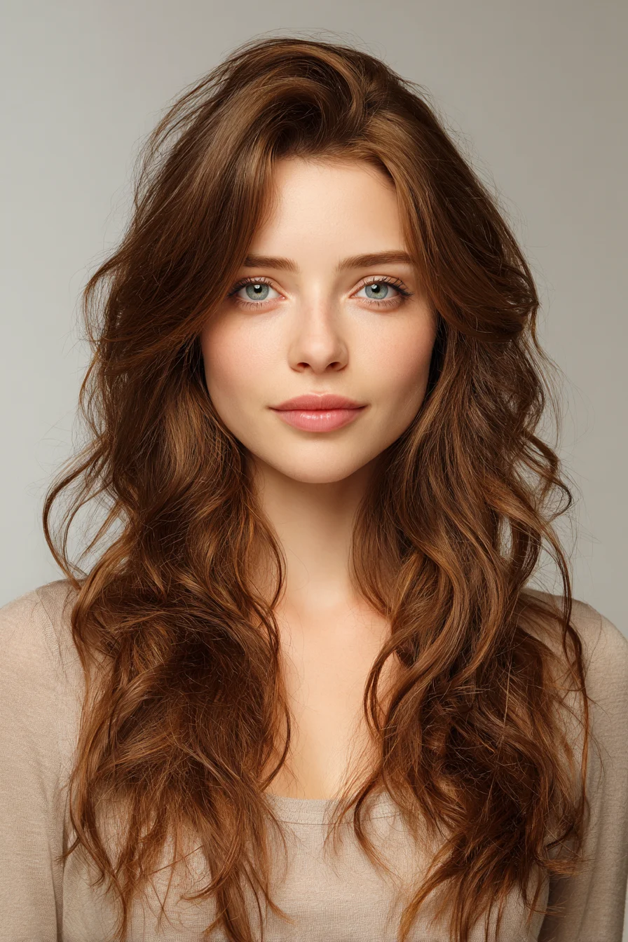Long Layered Beach Waves with Soft Face‑Framing Layers