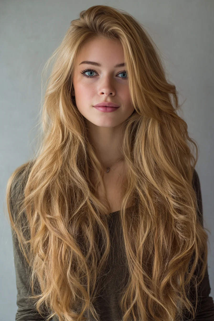 Long Layered Beachy Waves with Face‑Framing Layers and Root Lift
