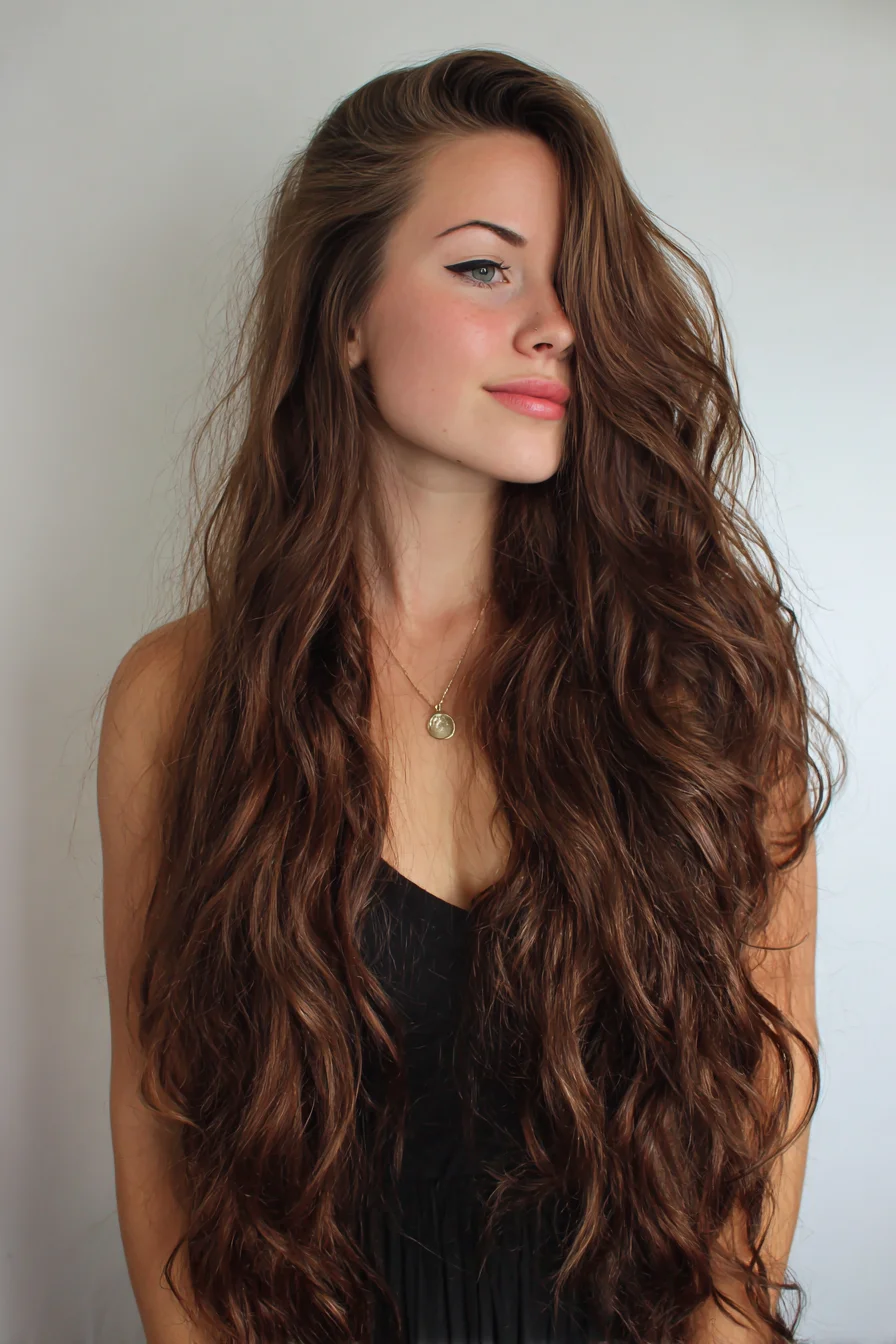 Long Layered Beachy Waves with Side‑Swept Volume