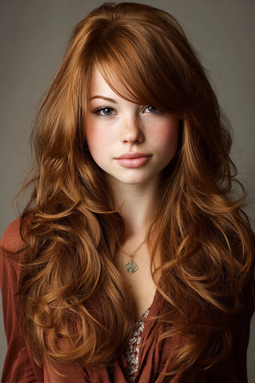 Long Layered Blowout with Face-Framing Side-Swept Fringe
