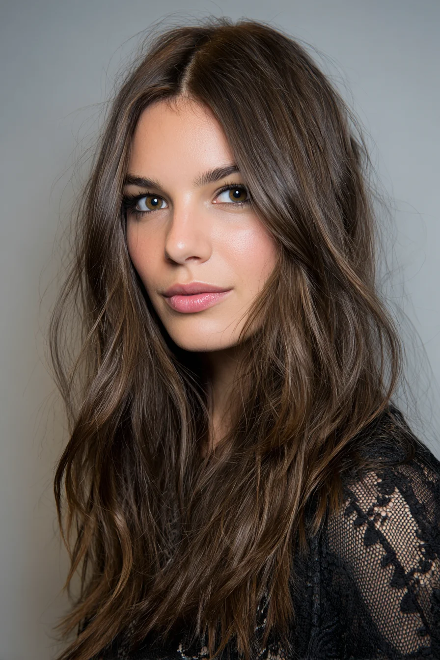 Long Layered Cut with Soft Beachy Waves and Center Part