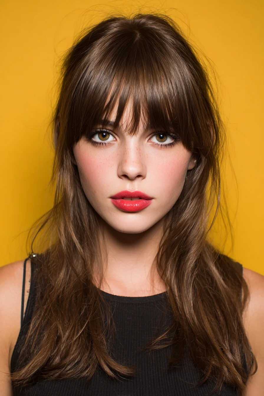 Long Layered Cut with Wispy Blunt Fringe and Face‑Framing Layers