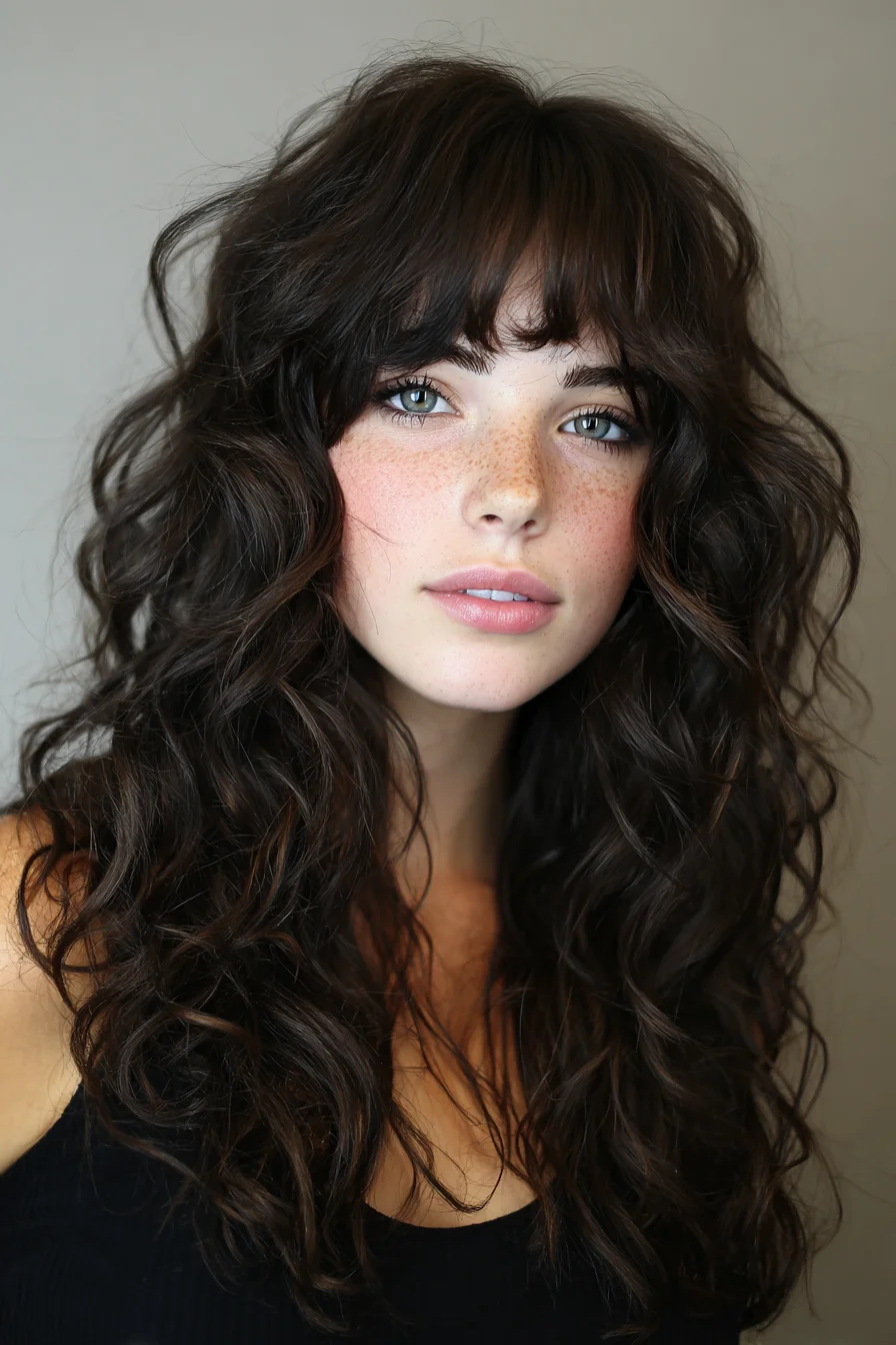Long Layered Natural Curls with Soft Fringe