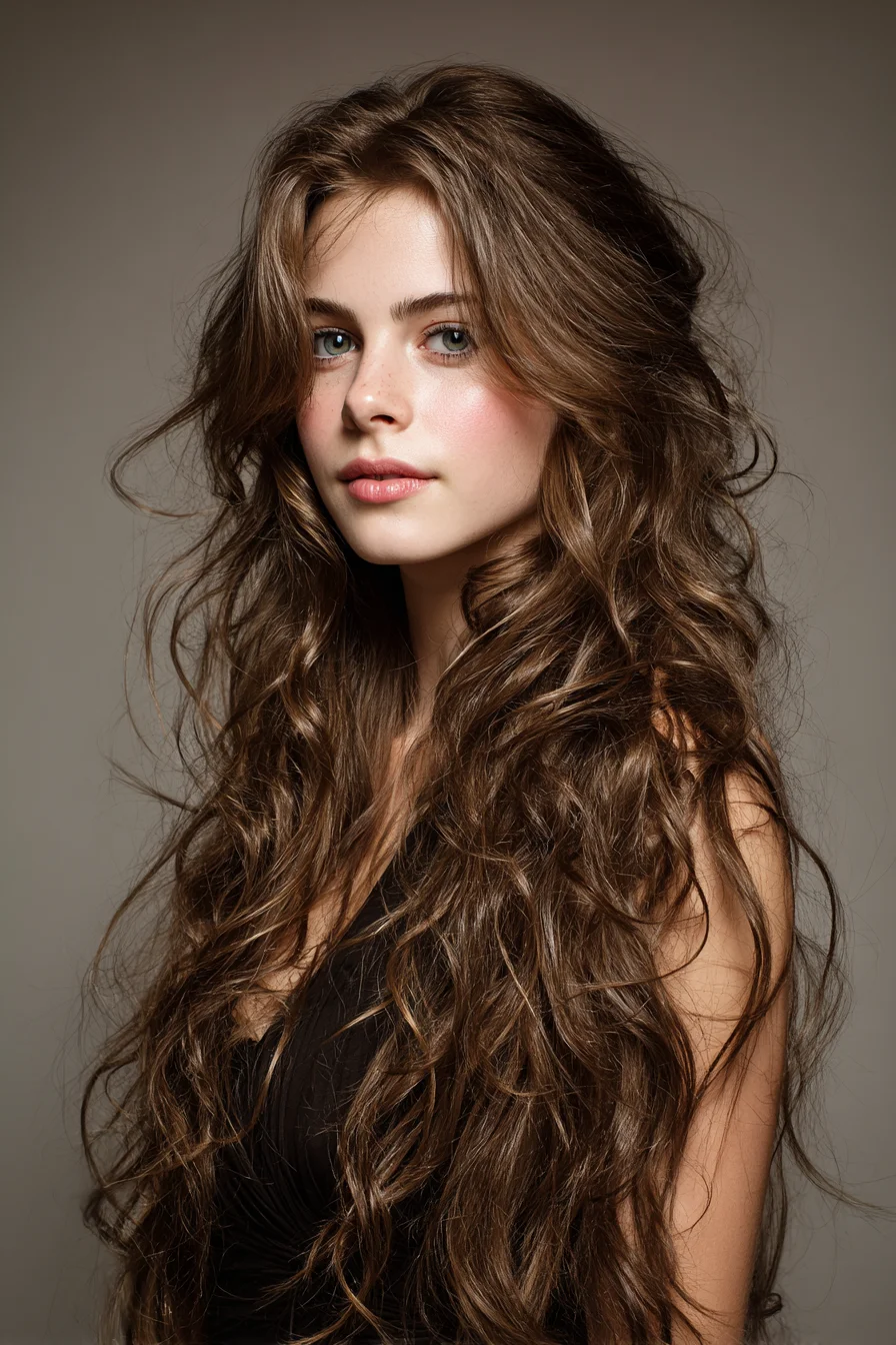 Long Layered Tousled Waves with Face‑Framing Curtain Layers