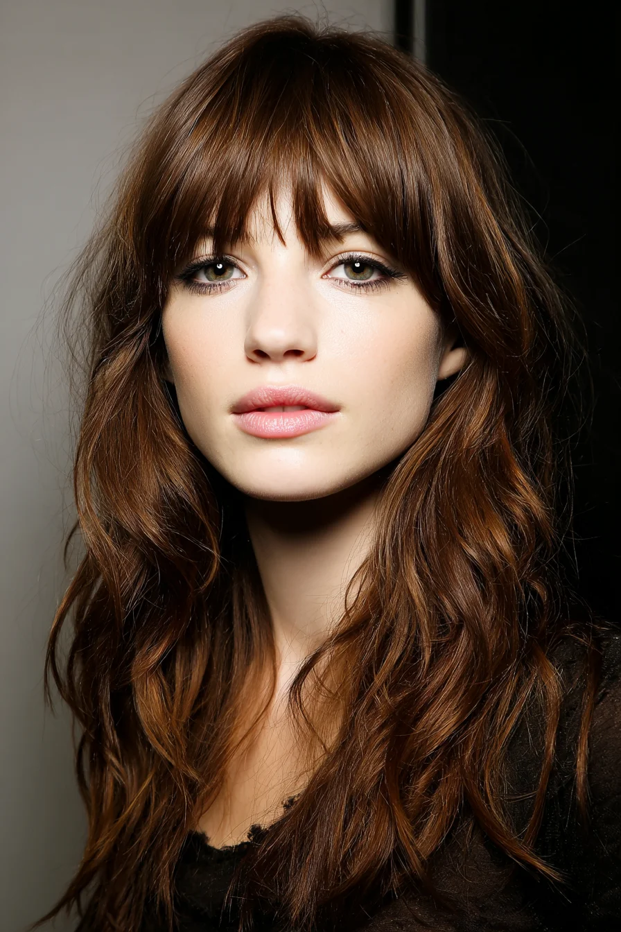 Long Layered Waves with Soft Curtain Bangs — Textured Salon Cut