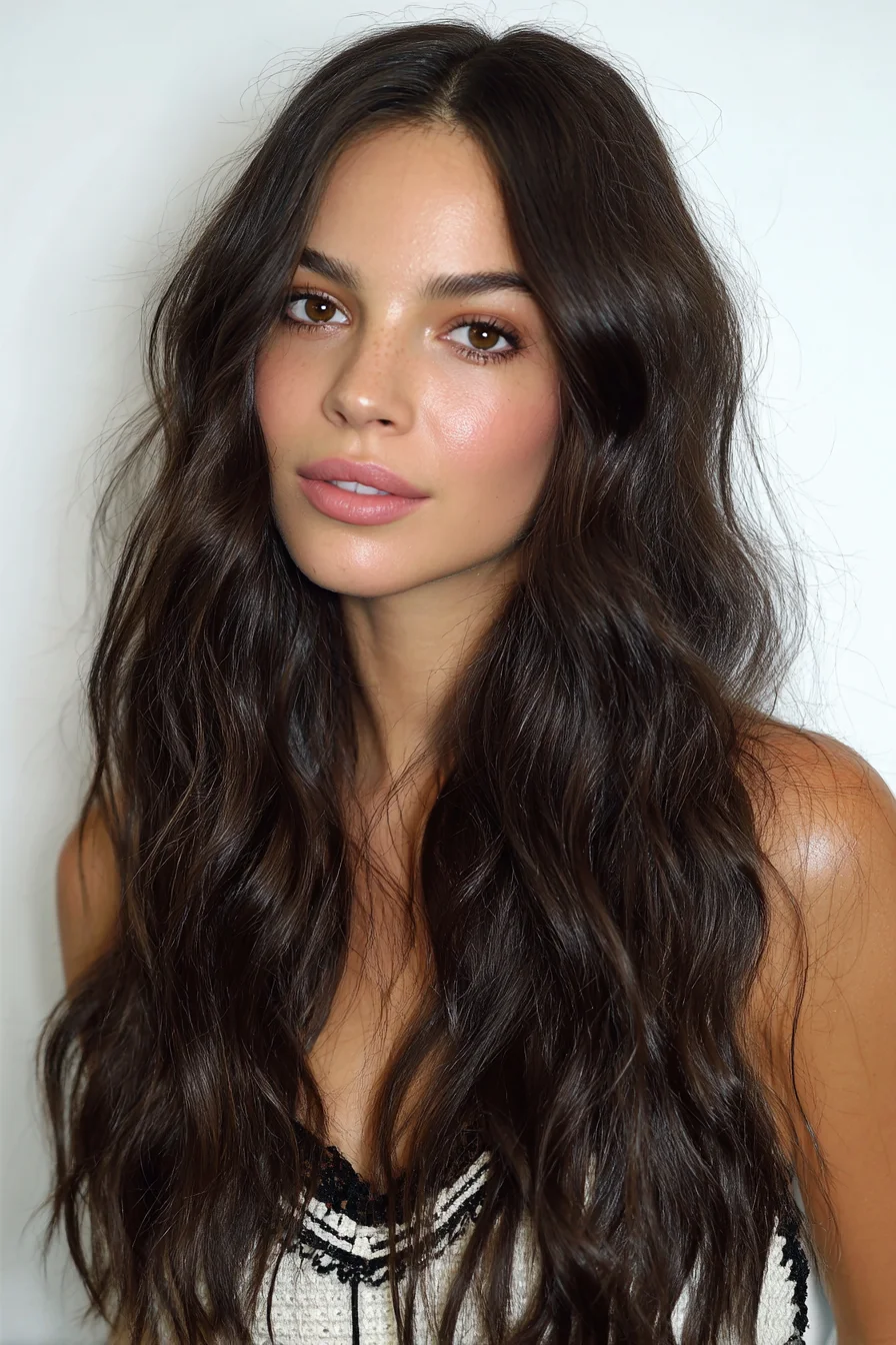 Long Loose Beach Waves with Curtain Face‑Framing Layers