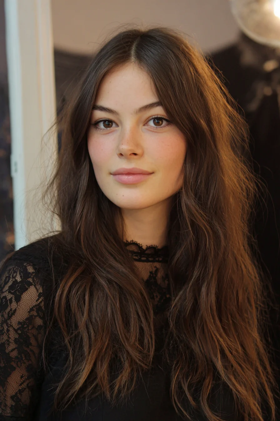 Long Natural Beach Waves with Center Part and Face‑Framing Layers