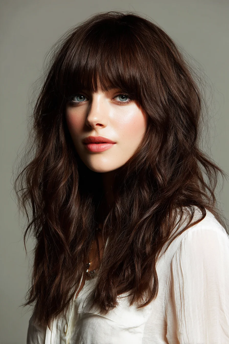 Long Shag Layers with Blunt Fringe and Soft Beachy Waves
