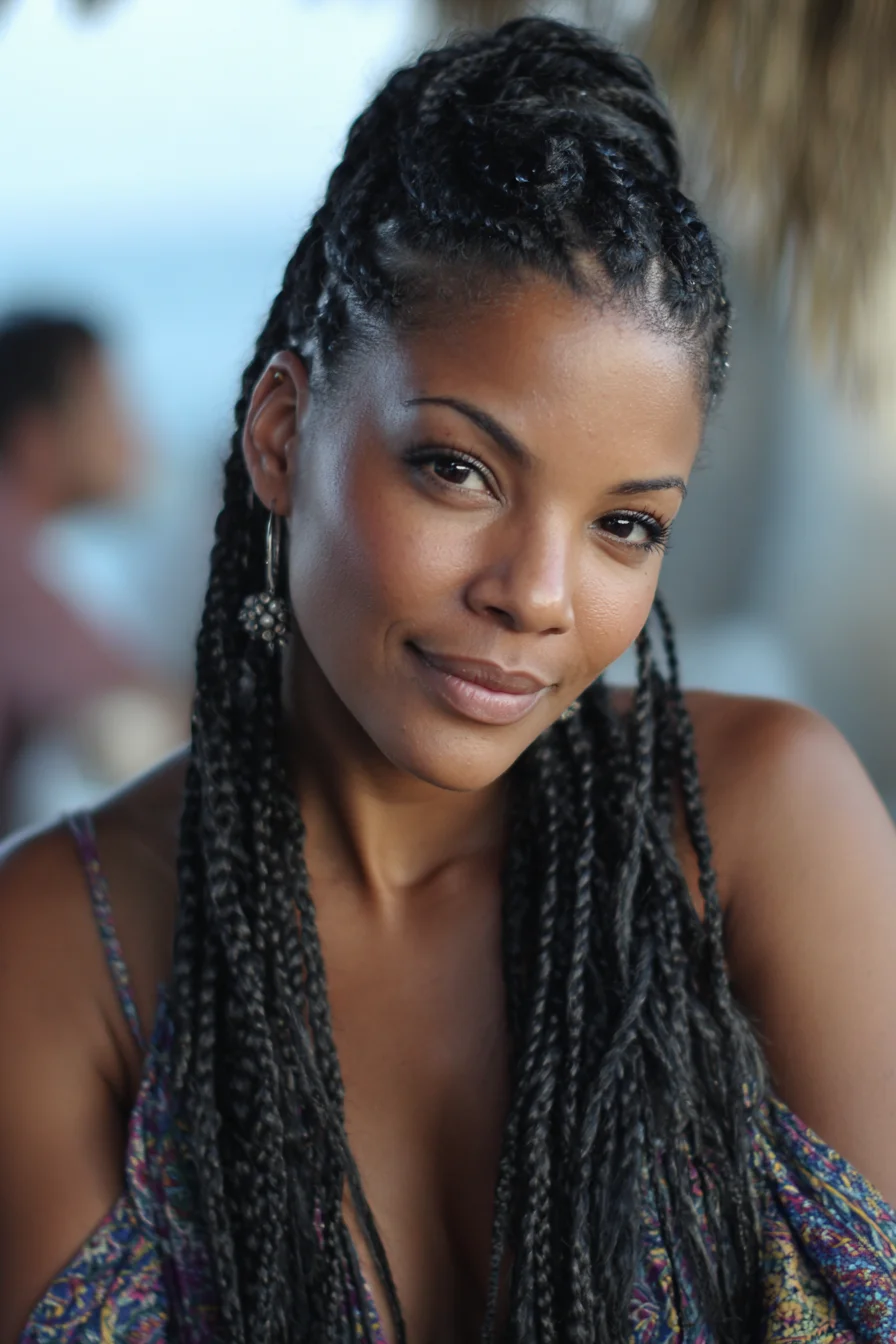 Long Small Box Braids with Half-Up High Ponytail — Protective Natural Hairstyle