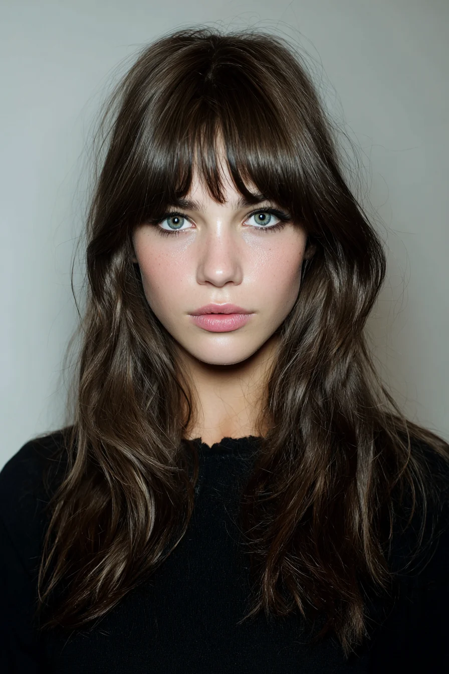 Long Textured Layers with Soft Curtain Bangs