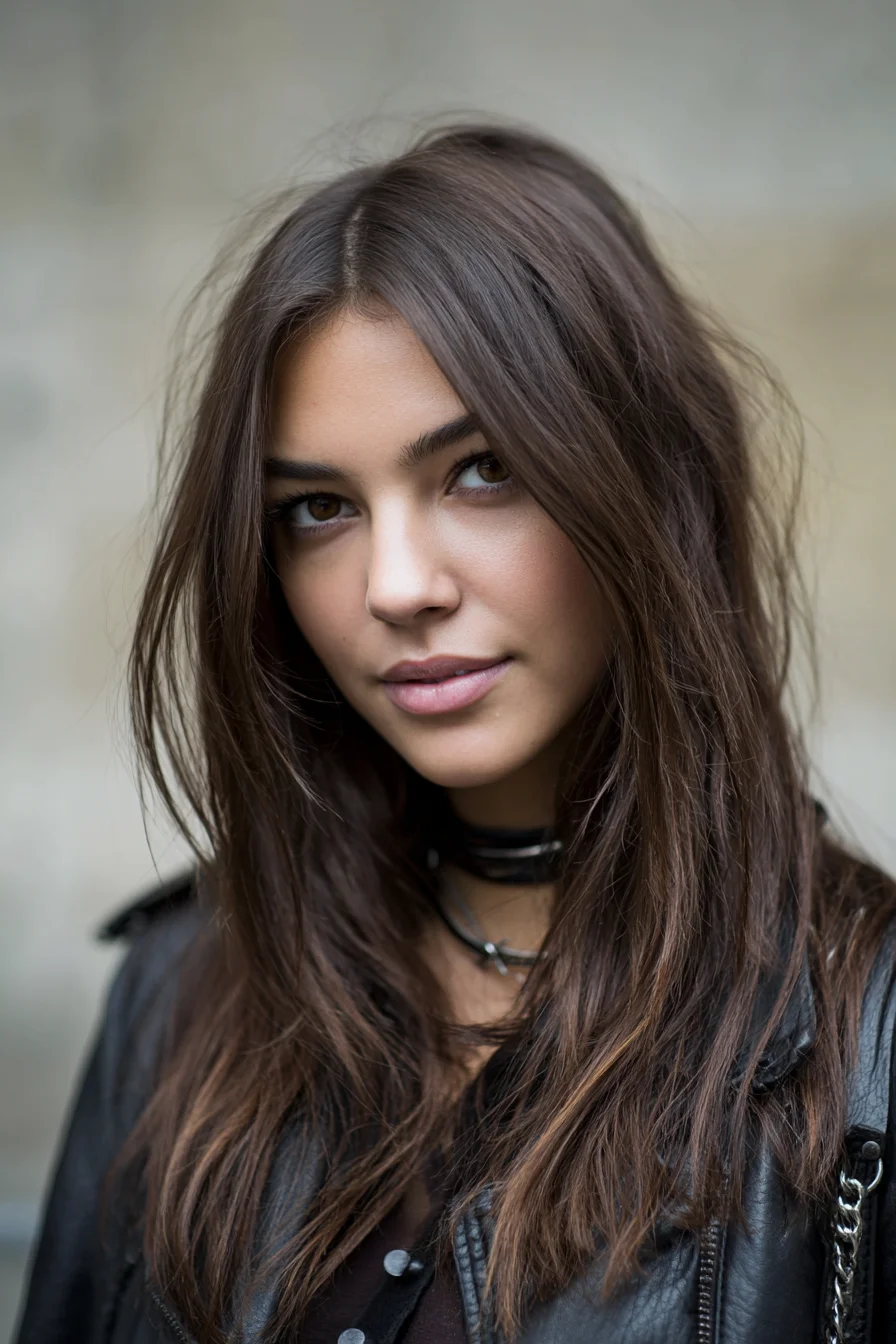 Long Textured Layers with Soft Middle Part and Lived-In Curtain Face-Framing