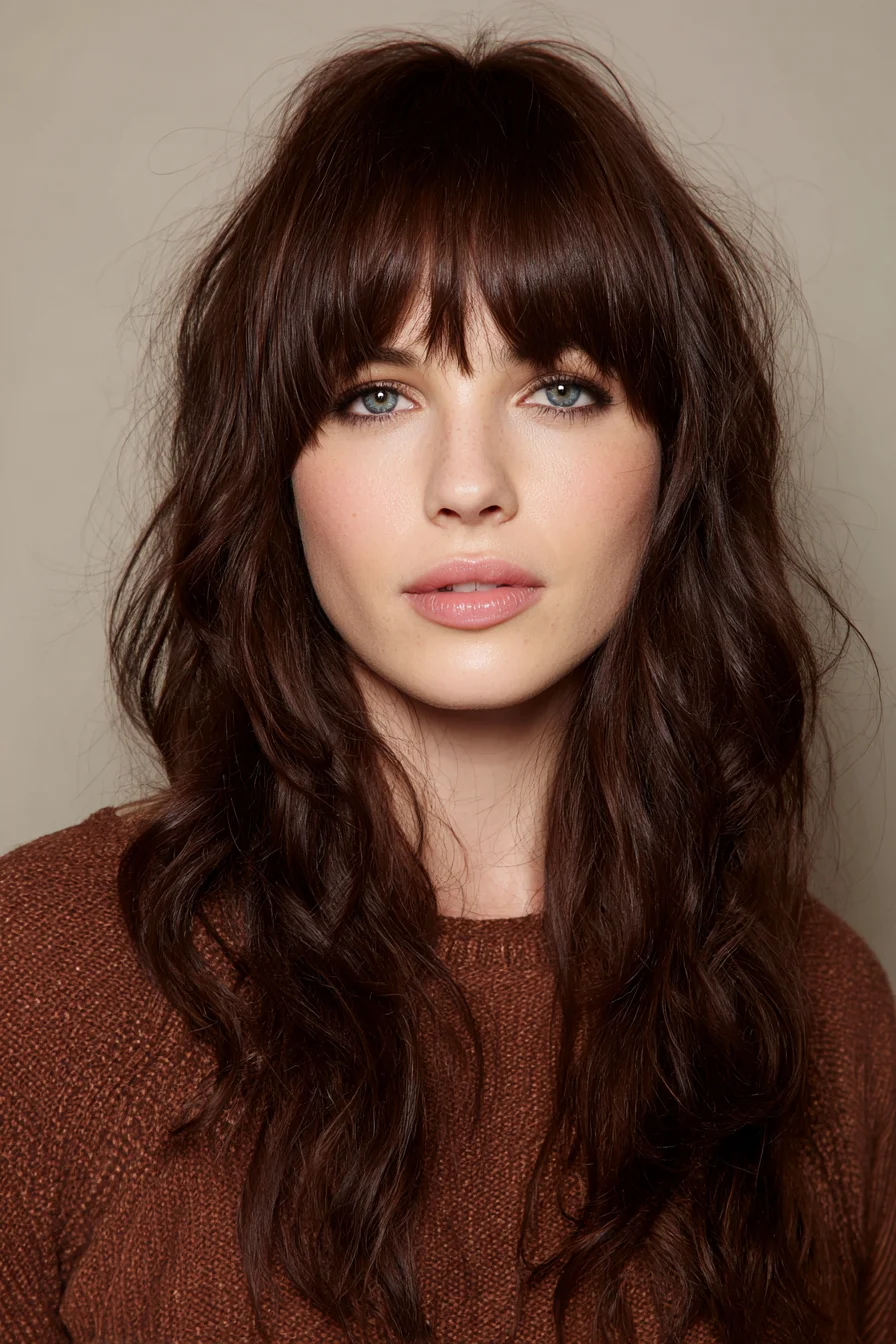 Long Textured Layers with Wispy Curtain Bangs